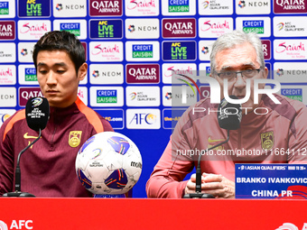 China's head coach Branko Ivankovic attends a pre-match press conference at Qingdao Youth Football Stadium in Qingdao, China, on October 14,...