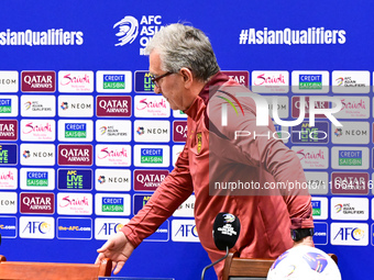 China's head coach Branko Ivankovic attends a pre-match press conference at Qingdao Youth Football Stadium in Qingdao, China, on October 14,...