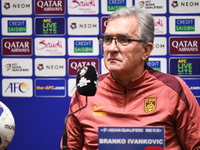 China's head coach Branko Ivankovic attends a pre-match press conference at Qingdao Youth Football Stadium in Qingdao, China, on October 14,...