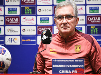 China's head coach Branko Ivankovic attends a pre-match press conference at Qingdao Youth Football Stadium in Qingdao, China, on October 14,...