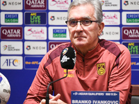 China's head coach Branko Ivankovic attends a pre-match press conference at Qingdao Youth Football Stadium in Qingdao, China, on October 14,...