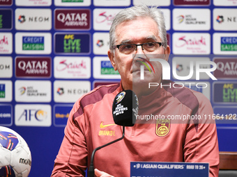 China's head coach Branko Ivankovic attends a pre-match press conference at Qingdao Youth Football Stadium in Qingdao, China, on October 14,...