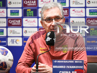 China's head coach Branko Ivankovic attends a pre-match press conference at Qingdao Youth Football Stadium in Qingdao, China, on October 14,...