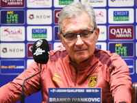 China's head coach Branko Ivankovic attends a pre-match press conference at Qingdao Youth Football Stadium in Qingdao, China, on October 14,...