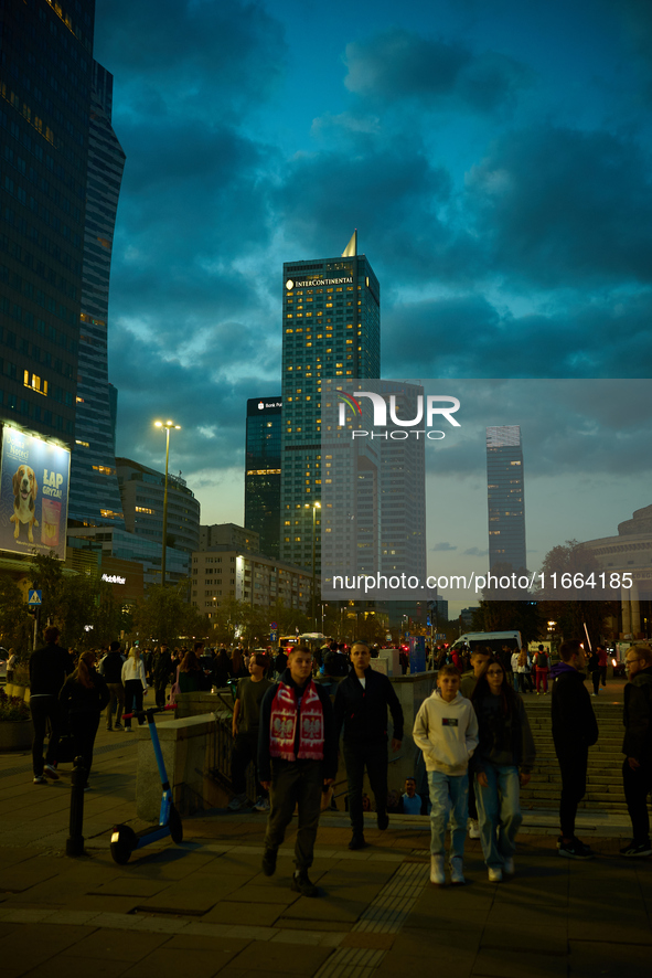 The Intercontinental hotel and other skyscrapers are seen in Warsaw, Poland on 12 October, 2024. 