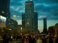 The Intercontinental hotel and other skyscrapers are seen in Warsaw, Poland on 12 October, 2024. (