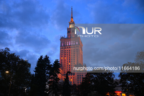 The Palace of Culture and Sciences is seen in Warsaw, Poland on 12 October, 2024. 