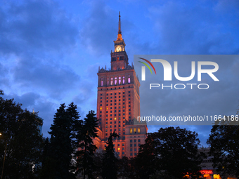 The Palace of Culture and Sciences is seen in Warsaw, Poland on 12 October, 2024. (