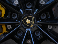 A Lamborghini logo is seen on the wheel of a Lamborghini Urus SUV car in Warsaw, Poland on 12 October, 2024. (