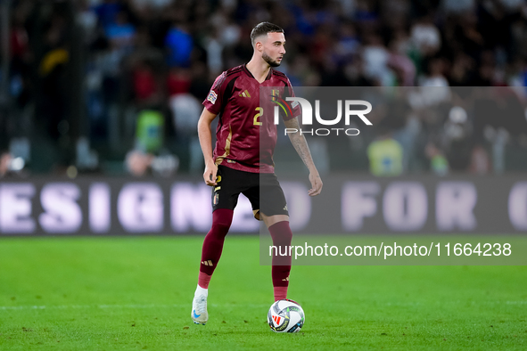 Zeno Debast of Belgium during the UEFA Nations League 2024/25 League A Group A2 match between Italy and Belgium at Stadio Olimpico on Octobe...