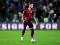 Zeno Debast of Belgium during the UEFA Nations League 2024/25 League A Group A2 match between Italy and Belgium at Stadio Olimpico on Octobe...