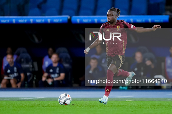 Jeremy Doku of Belgium during the UEFA Nations League 2024/25 League A Group A2 match between Italy and Belgium at Stadio Olimpico on Octobe...