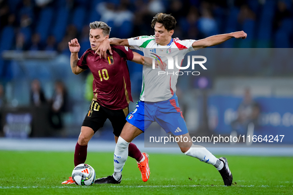 Leonardo Trossard of Belgium and Samuele Ricci of Italy during the UEFA Nations League 2024/25 League A Group A2 match between Italy and Bel...