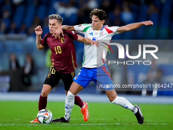 Leonardo Trossard of Belgium and Samuele Ricci of Italy during the UEFA Nations League 2024/25 League A Group A2 match between Italy and Bel...