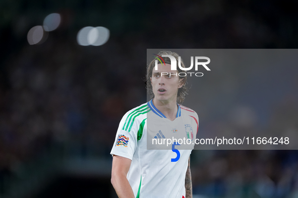 Riccardo Calafiori of Italy looks on during the UEFA Nations League 2024/25 League A Group A2 match between Italy and Belgium at Stadio Olim...