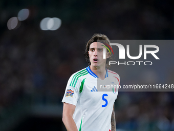 Riccardo Calafiori of Italy looks on during the UEFA Nations League 2024/25 League A Group A2 match between Italy and Belgium at Stadio Olim...