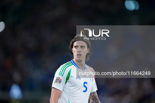 Riccardo Calafiori of Italy looks on during the UEFA Nations League 2024/25 League A Group A2 match between Italy and Belgium at Stadio Olim...