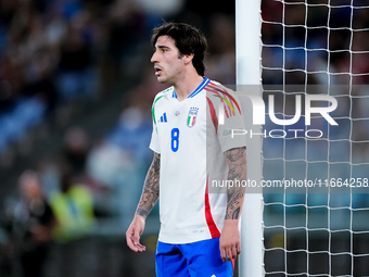 Sandro Tonali of Italy looks on during the UEFA Nations League 2024/25 League A Group A2 match between Italy and Belgium at Stadio Olimpico...