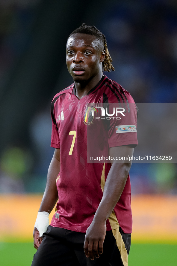 Jeremy Doku of Belgium looks on during the UEFA Nations League 2024/25 League A Group A2 match between Italy and Belgium at Stadio Olimpico...