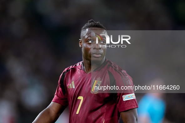 Jeremy Doku of Belgium looks on during the UEFA Nations League 2024/25 League A Group A2 match between Italy and Belgium at Stadio Olimpico...