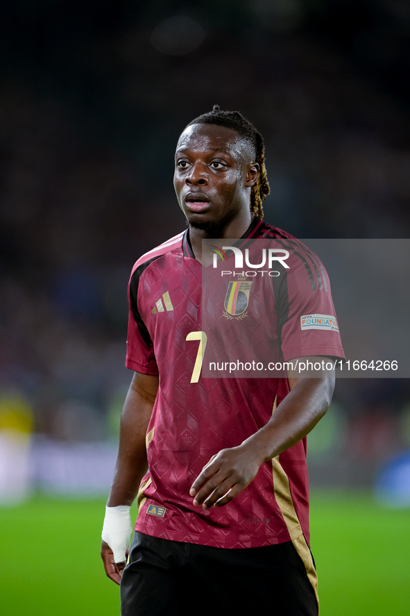 Jeremy Doku of Belgium looks on during the UEFA Nations League 2024/25 League A Group A2 match between Italy and Belgium at Stadio Olimpico...