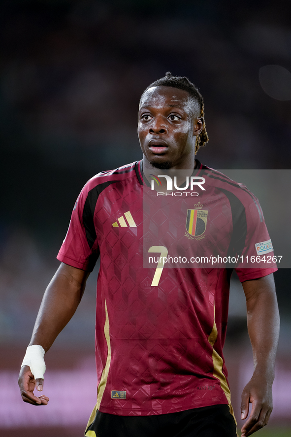 Jeremy Doku of Belgium looks on during the UEFA Nations League 2024/25 League A Group A2 match between Italy and Belgium at Stadio Olimpico...