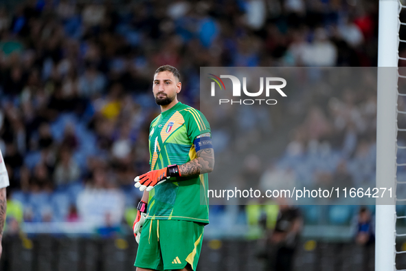 Gianluigi Donnarumma of Italy looks on during the UEFA Nations League 2024/25 League A Group A2 match between Italy and Belgium at Stadio Ol...