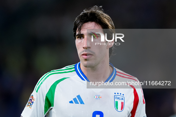 Sandro Tonali of Italy looks on during the UEFA Nations League 2024/25 League A Group A2 match between Italy and Belgium at Stadio Olimpico...