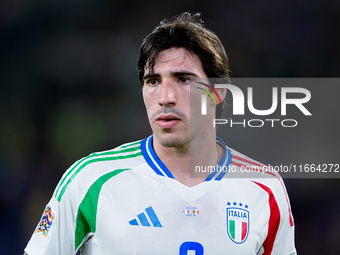 Sandro Tonali of Italy looks on during the UEFA Nations League 2024/25 League A Group A2 match between Italy and Belgium at Stadio Olimpico...