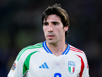 Sandro Tonali of Italy looks on during the UEFA Nations League 2024/25 League A Group A2 match between Italy and Belgium at Stadio Olimpico...