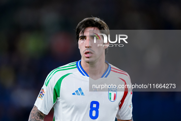 Sandro Tonali of Italy looks on during the UEFA Nations League 2024/25 League A Group A2 match between Italy and Belgium at Stadio Olimpico...