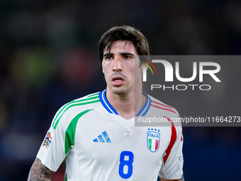 Sandro Tonali of Italy looks on during the UEFA Nations League 2024/25 League A Group A2 match between Italy and Belgium at Stadio Olimpico...