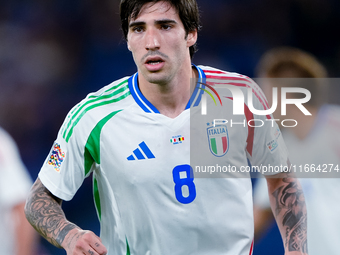 Sandro Tonali of Italy looks on during the UEFA Nations League 2024/25 League A Group A2 match between Italy and Belgium at Stadio Olimpico...