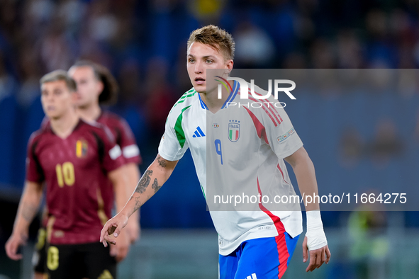 Matteo Retegui of Italy looks on during the UEFA Nations League 2024/25 League A Group A2 match between Italy and Belgium at Stadio Olimpico...