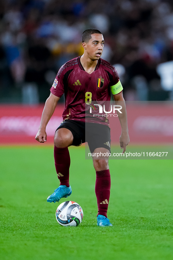 Youri Tielemans of Belgium during the UEFA Nations League 2024/25 League A Group A2 match between Italy and Belgium at Stadio Olimpico on Oc...