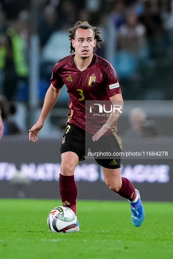 Arthur Theate of Belgium during the UEFA Nations League 2024/25 League A Group A2 match between Italy and Belgium at Stadio Olimpico on Octo...