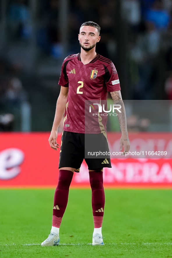 Zeno Debast of Belgium looks on during the UEFA Nations League 2024/25 League A Group A2 match between Italy and Belgium at Stadio Olimpico...