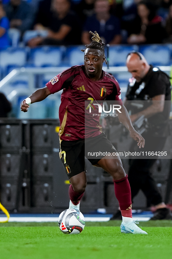 Jeremy Doku of Belgium during the UEFA Nations League 2024/25 League A Group A2 match between Italy and Belgium at Stadio Olimpico on Octobe...