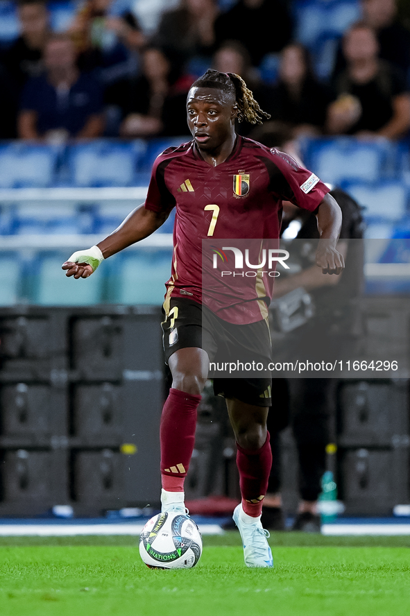 Jeremy Doku of Belgium during the UEFA Nations League 2024/25 League A Group A2 match between Italy and Belgium at Stadio Olimpico on Octobe...