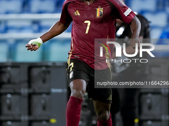 Jeremy Doku of Belgium during the UEFA Nations League 2024/25 League A Group A2 match between Italy and Belgium at Stadio Olimpico on Octobe...