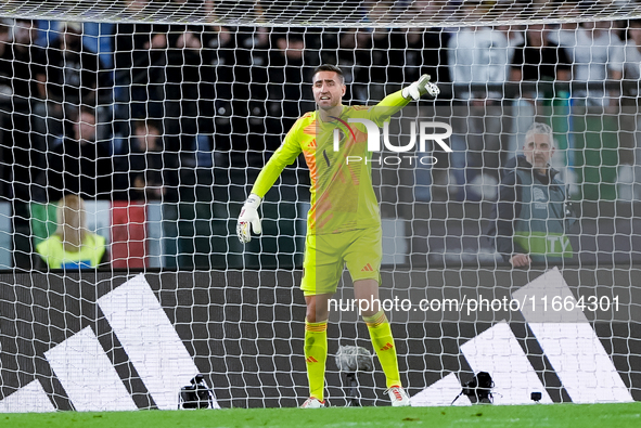 Koen Casteels of Belgium gestures during the UEFA Nations League 2024/25 League A Group A2 match between Italy and Belgium at Stadio Olimpic...