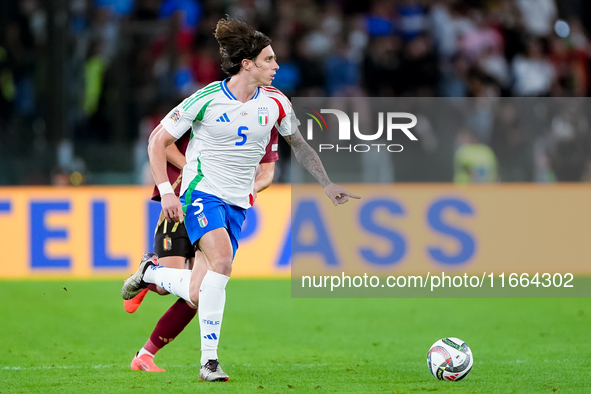 Riccardo Calafiori of Italy during the UEFA Nations League 2024/25 League A Group A2 match between Italy and Belgium at Stadio Olimpico on O...