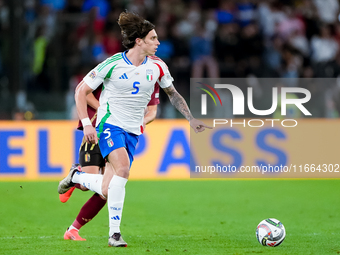 Riccardo Calafiori of Italy during the UEFA Nations League 2024/25 League A Group A2 match between Italy and Belgium at Stadio Olimpico on O...