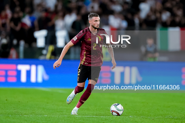 Zeno Debast of Belgium during the UEFA Nations League 2024/25 League A Group A2 match between Italy and Belgium at Stadio Olimpico on Octobe...