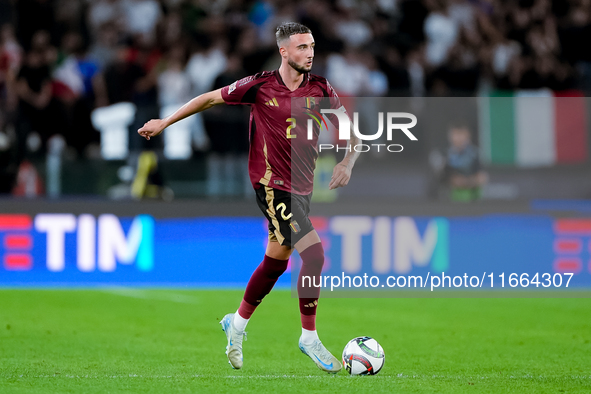 Zeno Debast of Belgium during the UEFA Nations League 2024/25 League A Group A2 match between Italy and Belgium at Stadio Olimpico on Octobe...