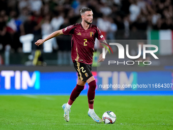 Zeno Debast of Belgium during the UEFA Nations League 2024/25 League A Group A2 match between Italy and Belgium at Stadio Olimpico on Octobe...