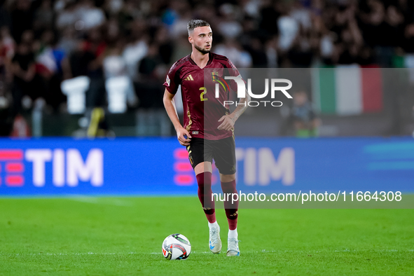 Zeno Debast of Belgium during the UEFA Nations League 2024/25 League A Group A2 match between Italy and Belgium at Stadio Olimpico on Octobe...