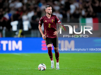 Zeno Debast of Belgium during the UEFA Nations League 2024/25 League A Group A2 match between Italy and Belgium at Stadio Olimpico on Octobe...