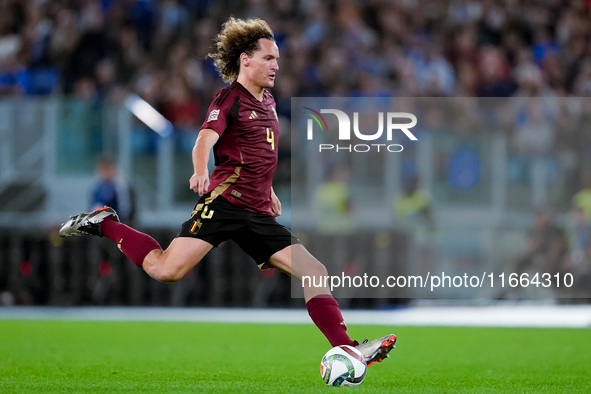 Wout Faes of Belgium during the UEFA Nations League 2024/25 League A Group A2 match between Italy and Belgium at Stadio Olimpico on October...