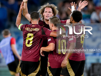 Leonardo Trossard of Belgium celebrates after scoring second goal during the UEFA Nations League 2024/25 League A Group A2 match between Ita...